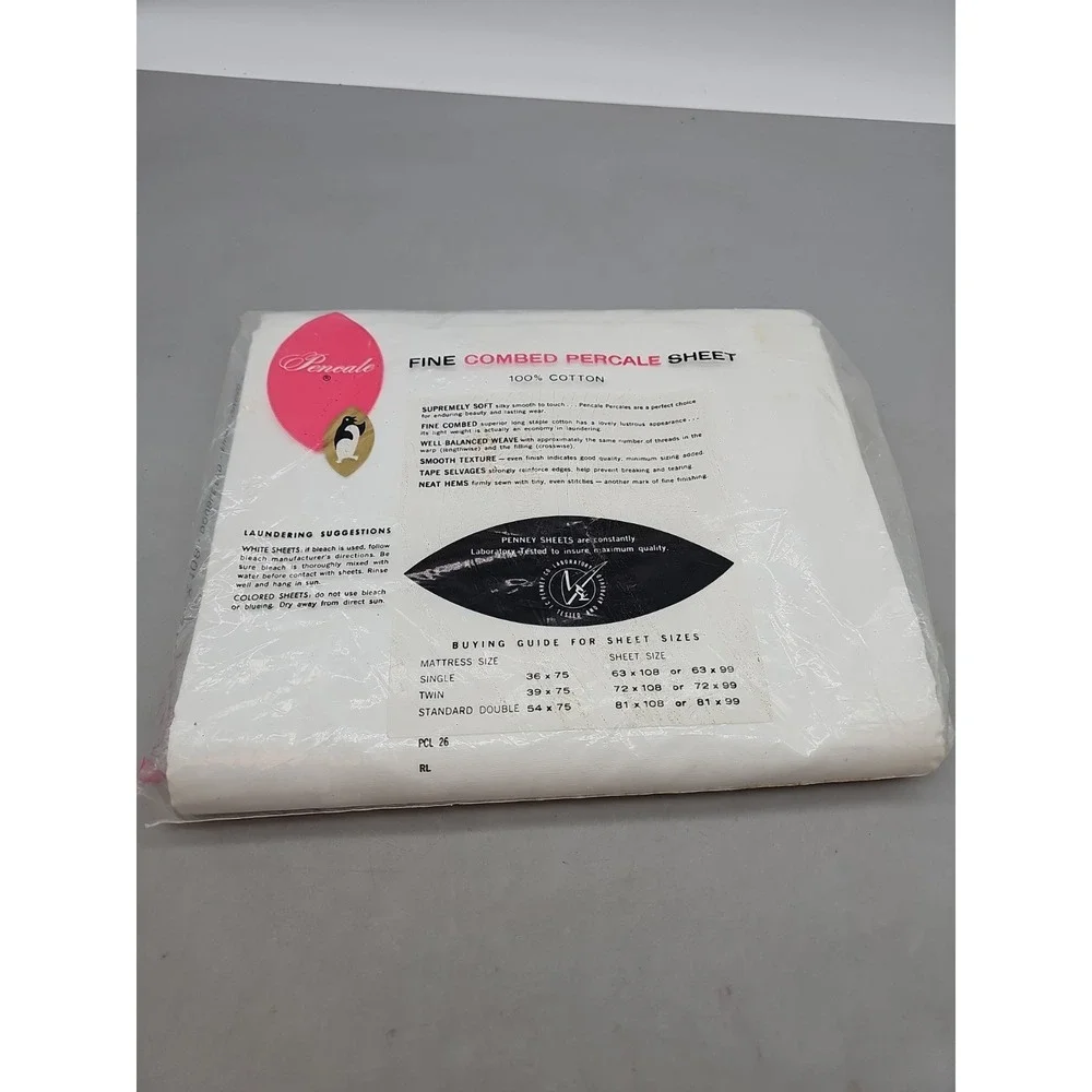 Vintage Double Bed‎  Flat Sheet Set Penneys Pencale White  NOS